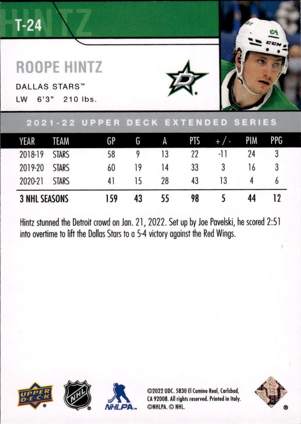 2021-22 Upper Deck Extended Series Hockey - 06-07 Retro #T-24 Roope Hintz - Dallas Stars