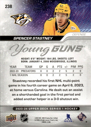 2023-24 Upper Deck Series 1 Hockey - Base - Young Guns #238 Spencer Stastney - Nashville Predators