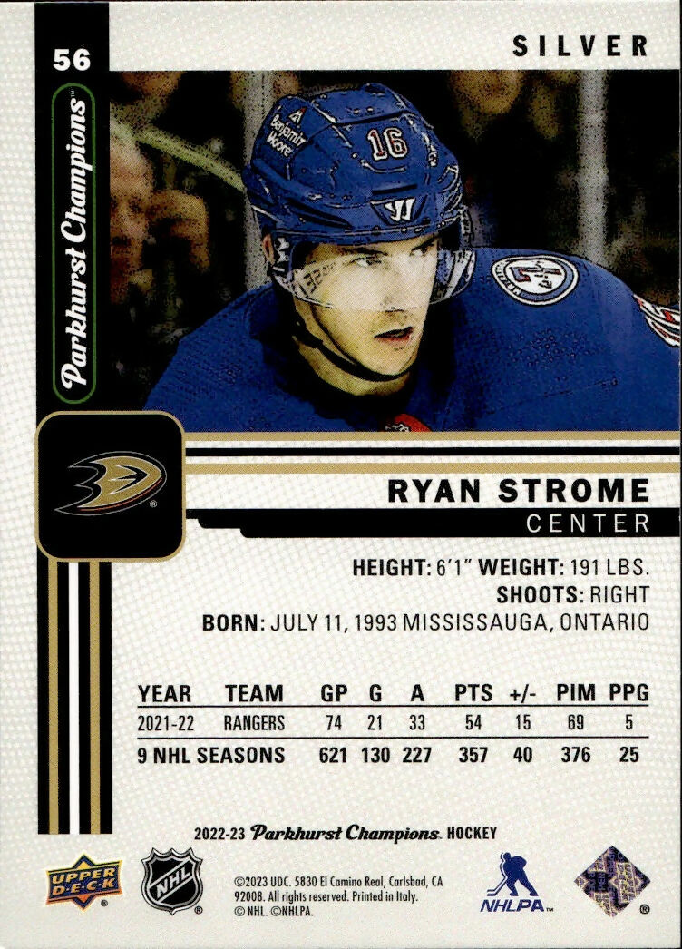 2022-23 Upper Deck Parkhurst Champions - Base - Silver #56 Ryan Strome - Anaheim Ducks - B
