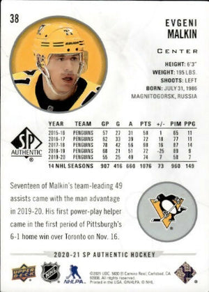 2020-21 Upper Deck Sp Authentic Hockey - Base #38 Evgeni Malkin - Pittsburgh Penguins