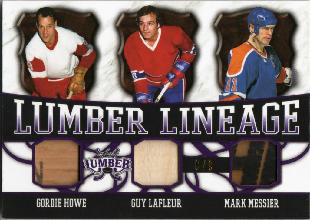2022 Leaf Lumber - Lumber Lineage :9 #LL-4 Gordie Howe:Guy Lafleur:Mark Messier - A