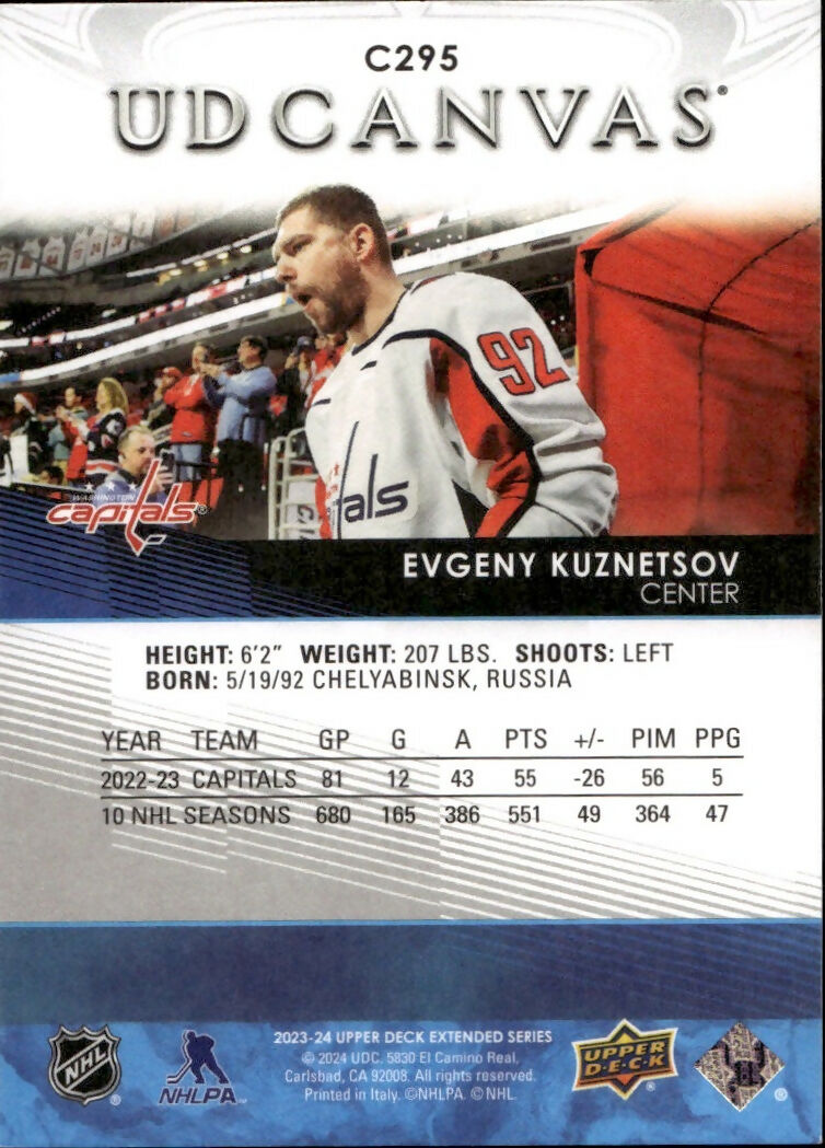 2023-24 Upper Deck Extended Series Hockey - UD Canvas - #C295 Evgeny Kuznetsov - Washington Capitals - B
