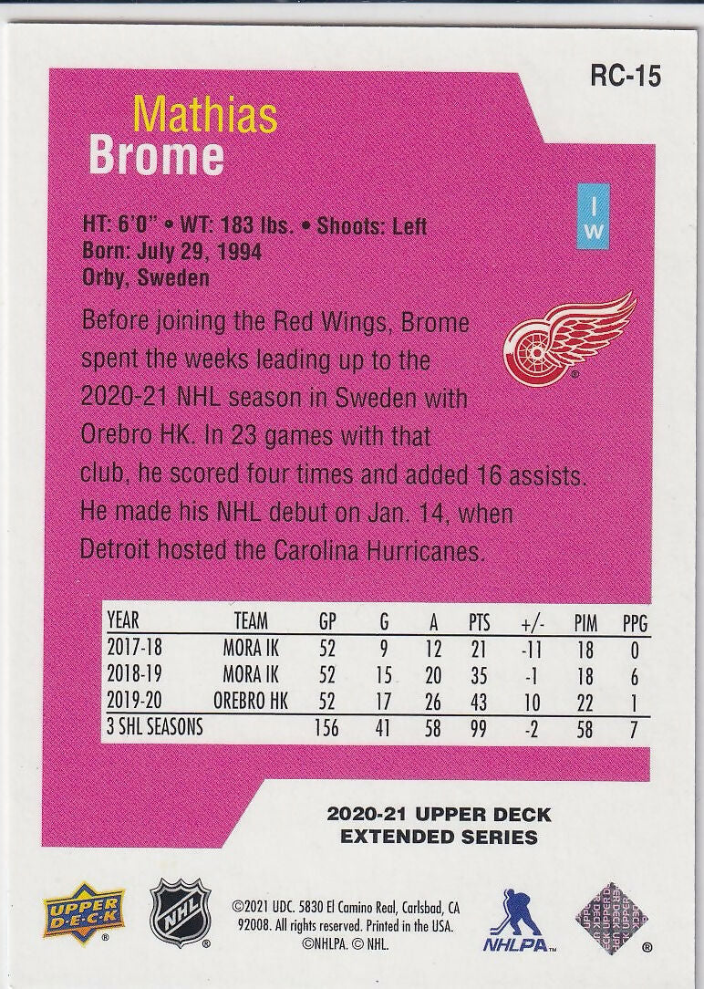 2020-21 Upper Deck Rookie Class SE Gold #RC-15 Mathias Brome Detroit Red Wings