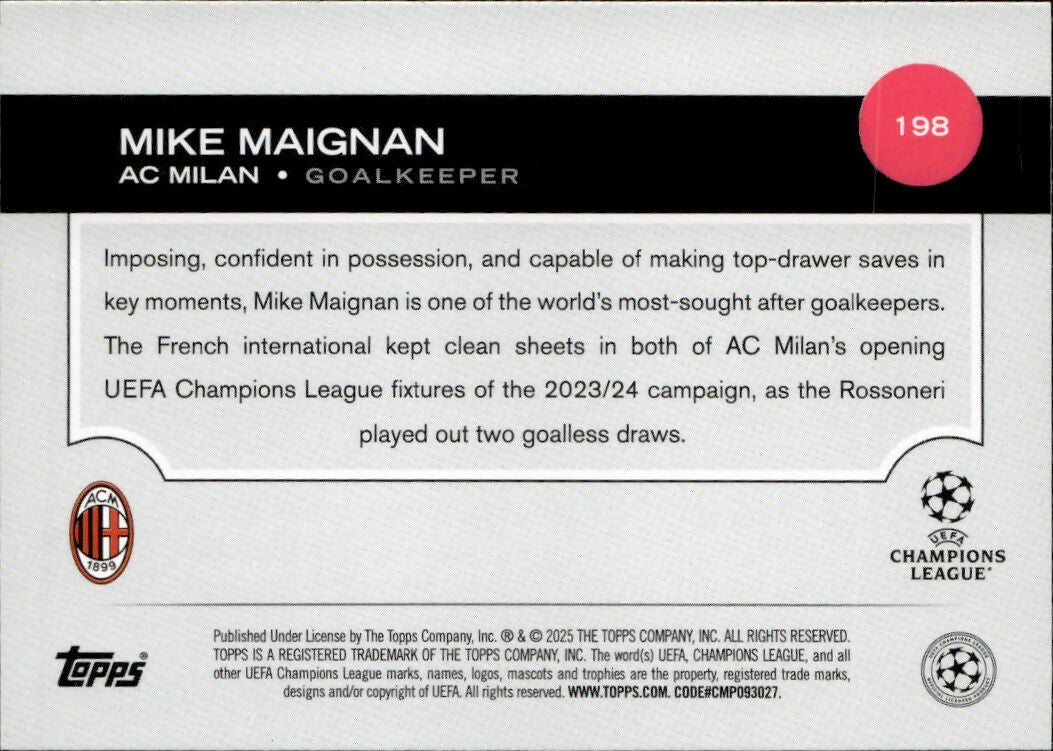2024-25 Topps UEFA Club Competitions - Base #198 Mike Maignan - AC Milan - B