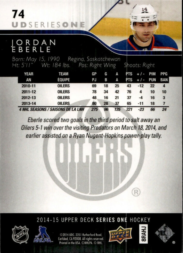 2014-15 Upper Deck Series 1 Hockey - Base #74 Jordan Eberle - Edmonton Oilers
