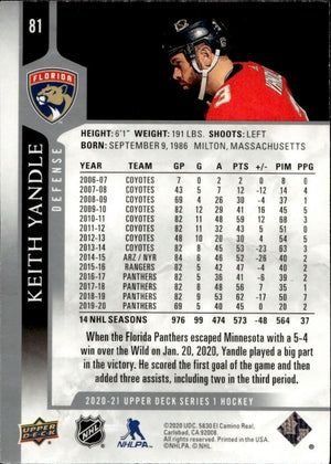 2020-21 Upper Deck Series 1 Hockey #81 Keith Yandle - Florida Panthers