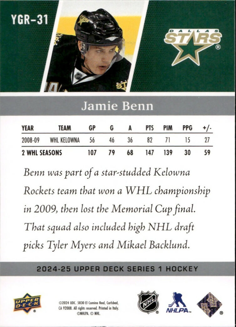 2024-25 Upper Deck Series 1 Hockey - Young Guns Renewed #YGR-31 Jamie Benn - Dallas Stars - B