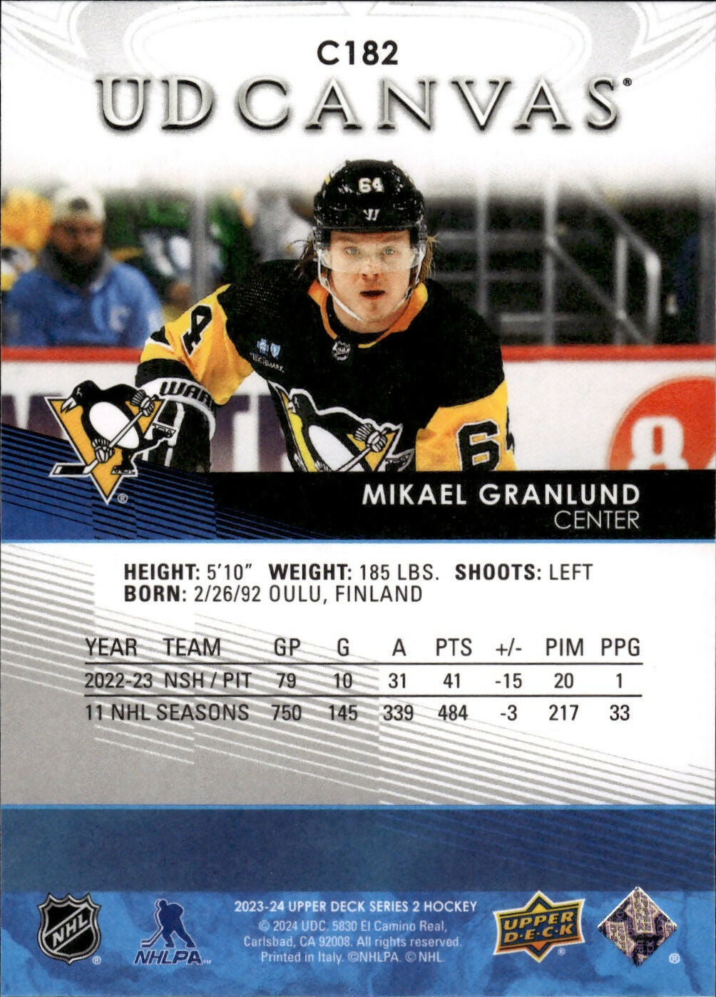 2023-24 Upper Deck Series 2 Hockey - UD Canvas #C182 Mikael Granlund - Pittsburgh Penguins