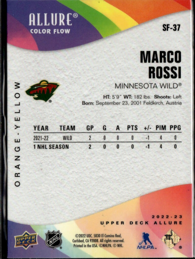 2022-23 Upper Deck Allure Hockey - Color Flow - Orange-Yellow #SF-37 Marco Rossi - Minnesota Wild