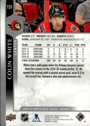 2020-21 Upper Deck Series 1 Hockey #131 Colin White - Ottawa Senators