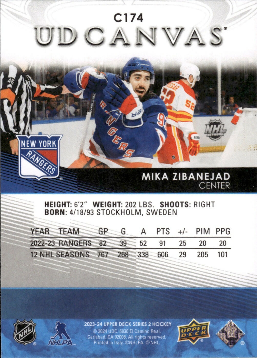 2023-24 Upper Deck Series 2 Hockey - UD Canvas #C174 Mika Zibanejad - New York Rangers