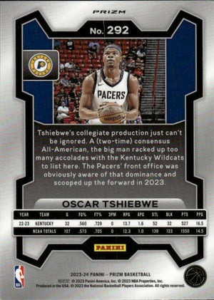 2023-24 Panini Prizm Basketball Base - Green Prizm #292 Oscar Tshiebwe, Indiana Pacers - B