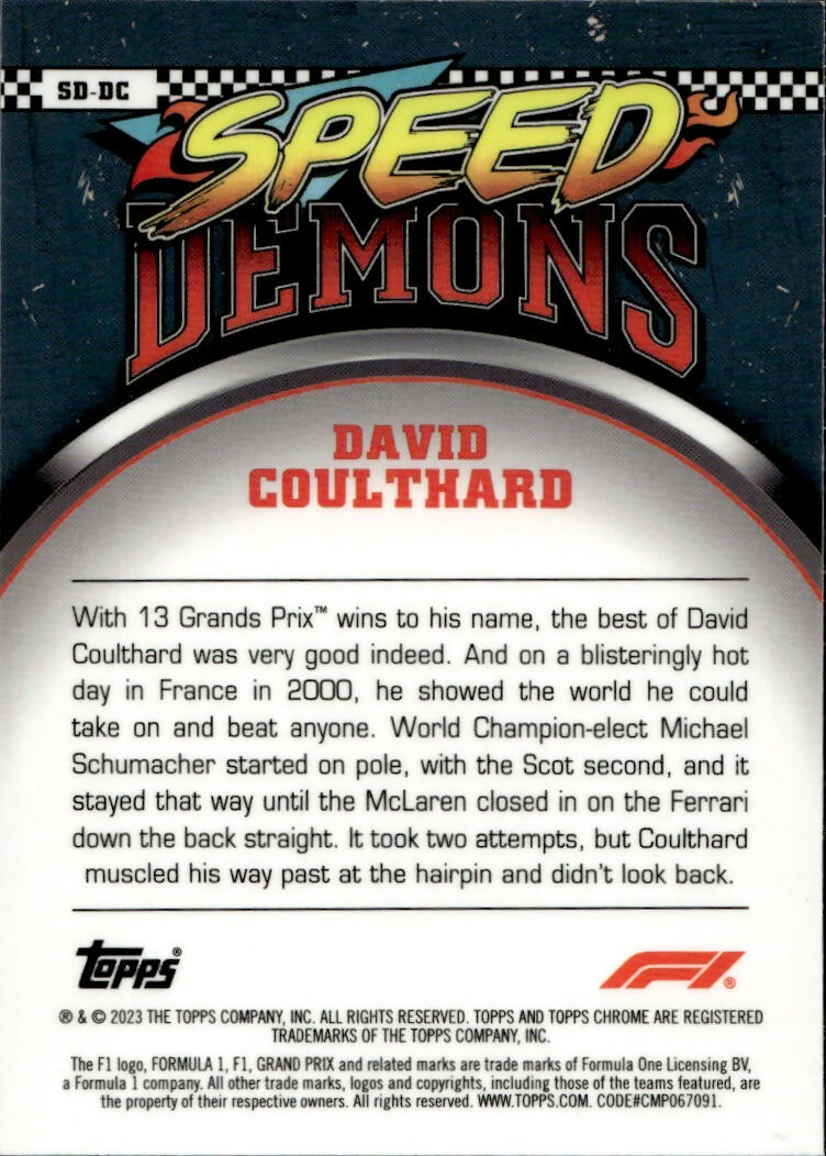 2023 Topps Chrome Formula 1 Speed Demons #SD-DC David Coulthard - B