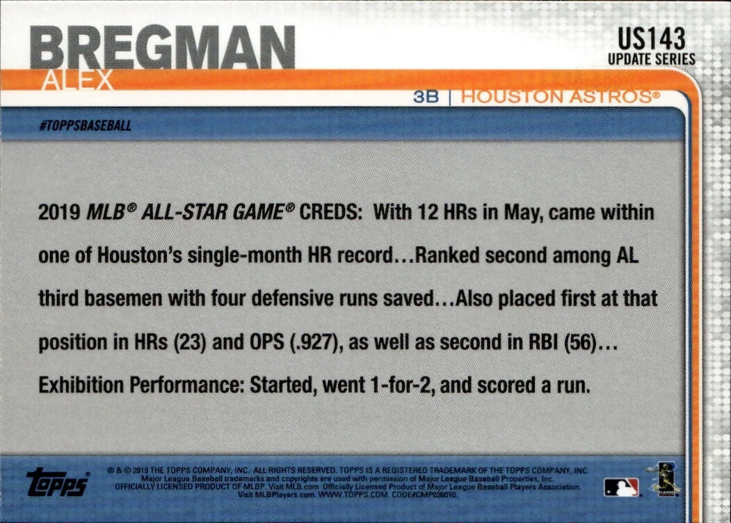 2019 Topps Update #US143 Alex Bregman Houston Astros