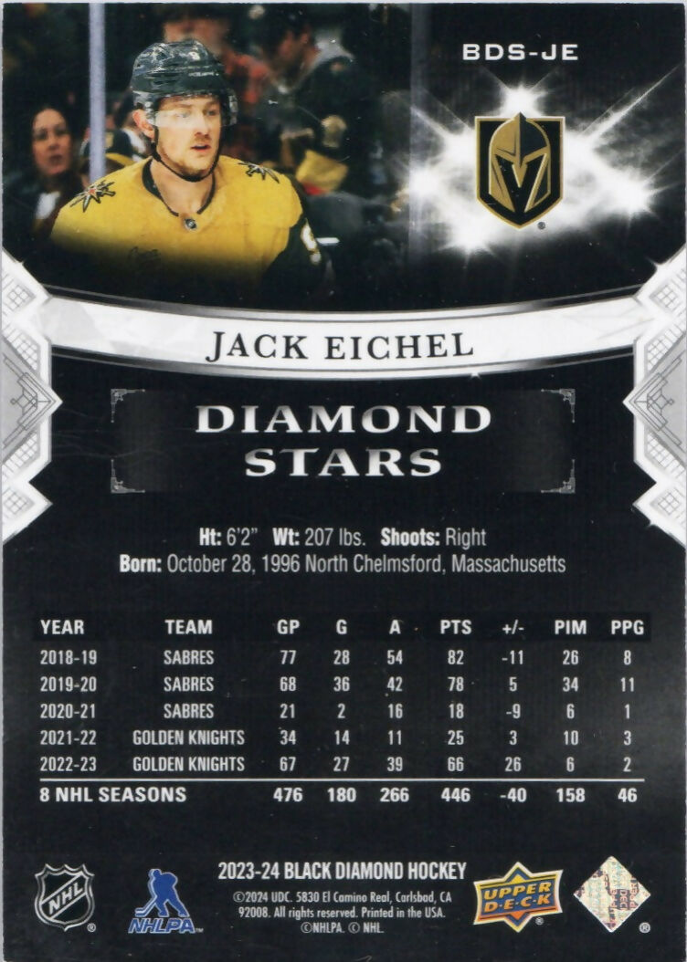 2023-24 Upper Deck Black Diamond Hockey - Diamond Stars :299 #BDS-JE Jack Eichel - Vegas Golden Knights - B