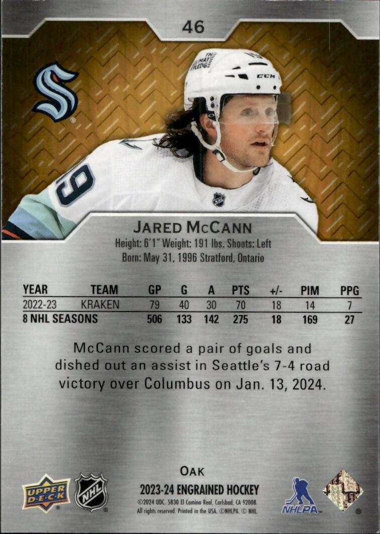 2023-24 Upper Deck Engrained Hockey - Base :349 #46 Jared McCann - Seattle Kraken - B