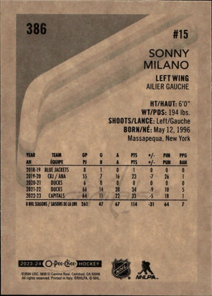 2023-24 Upper Deck O-Pee-Chee Hockey - Base - Retro #386 Sonny Milano - Washington Capitals - B