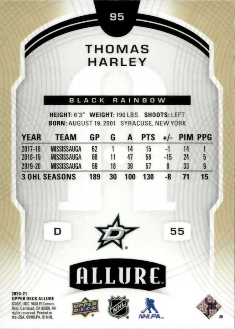 2020-21 Upper Deck Allure Hockey - Base - Black Rainbow #95 Thomas Harley - Dallas Stars - B