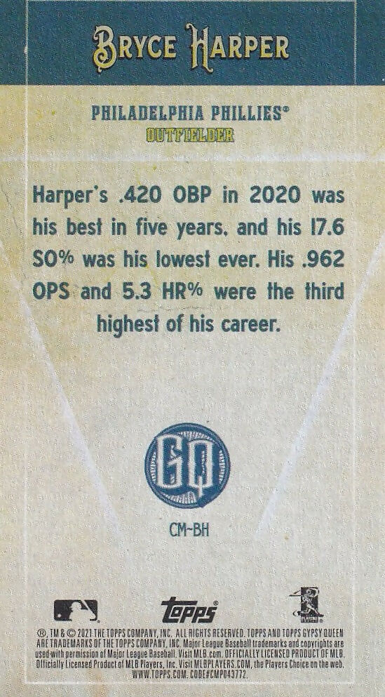 2021 Topps Gypsy Queen Captains Minis #CM-BH Bryce Harper Philadelphia Phillies