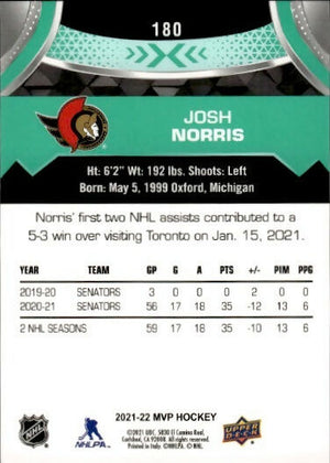 2021-22 Upper Deck MVP Hockey - Base #180 Josh Norris - Ottawa Senators