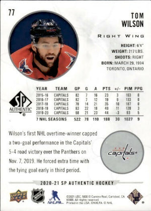 2020-21 Upper Deck Sp Authentic Hockey - Base #77 Tom Wilson - Washington Capitals