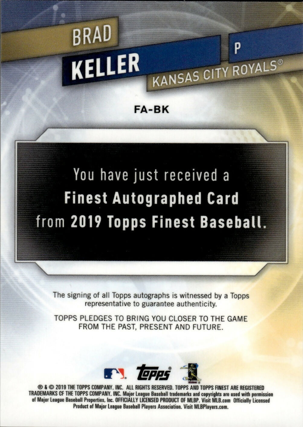 2019 Topps Finest Baseball - Autographs #FA-BK Brad Keller - Kansas City Royals - B
