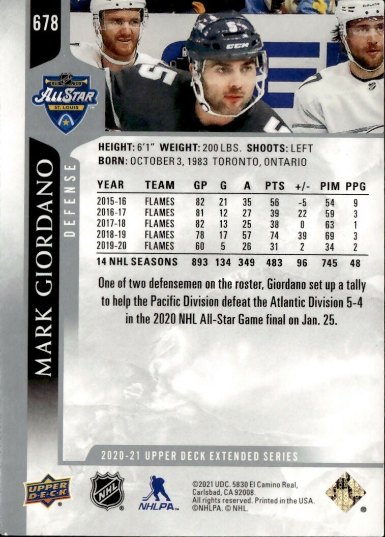 2020-21 Upper Deck #678 Mark Giordano Calgary Flames