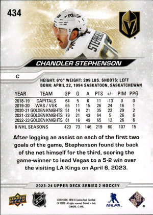 2023-24 Upper Deck Series 2 Hockey - Base #434 Chandler Stephenson - Vegas Golden Knights