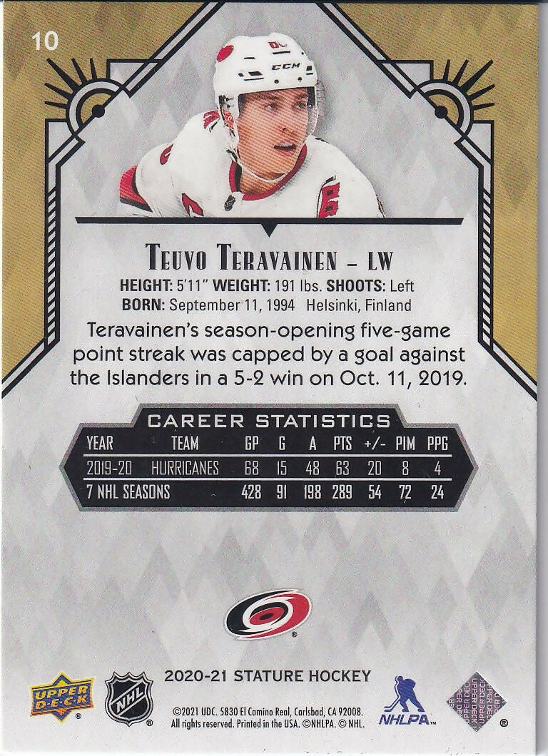 2020-21 Upper Deck Stature #10 Teuvo Teravainen Carolina Hurricanes
