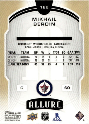 2020-21 Upper Deck Allure Hockey - Base Rookie SP #128 Mikhail Berdin - Winnipeg Jets - B