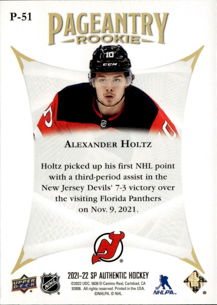 2021-22 Upper Deck SP Authentic Hockey - Pageantry #P-51 Alexander Holtz - New Jersey Devils - B