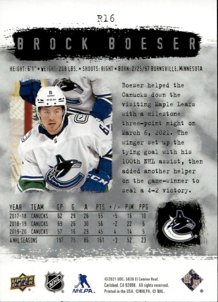 2020-21 Upper Deck Sp Authentic Hockey - 2000-01 Retro #R16 Brock Boeser - Vancouver Canucks - B