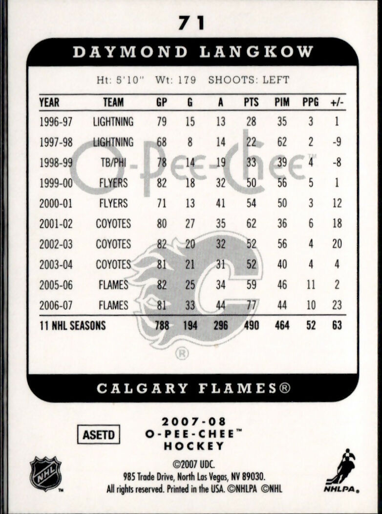 2007-08 O-Pee-Chee - Base #71 Draymond Langkow - Calgary Flames - B