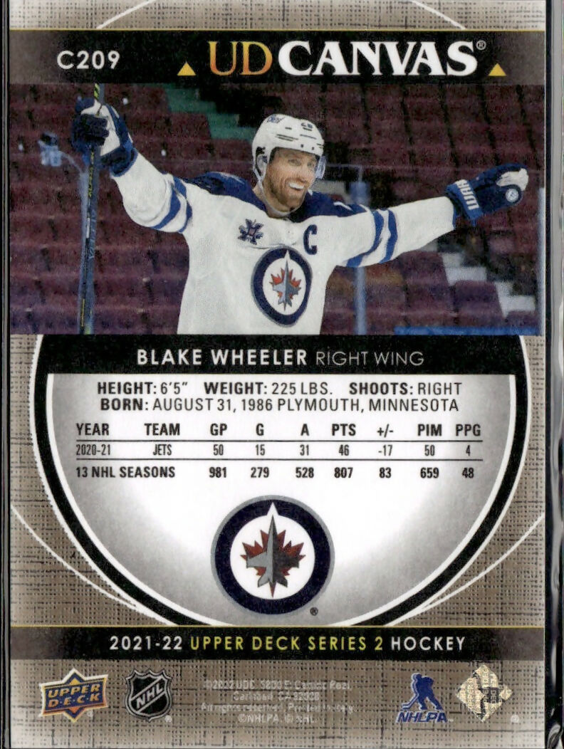 2021-22 Upper Deck Series 2 Hockey - UD Canvas #C209 Blake Wheeler Winnipeg Jets
