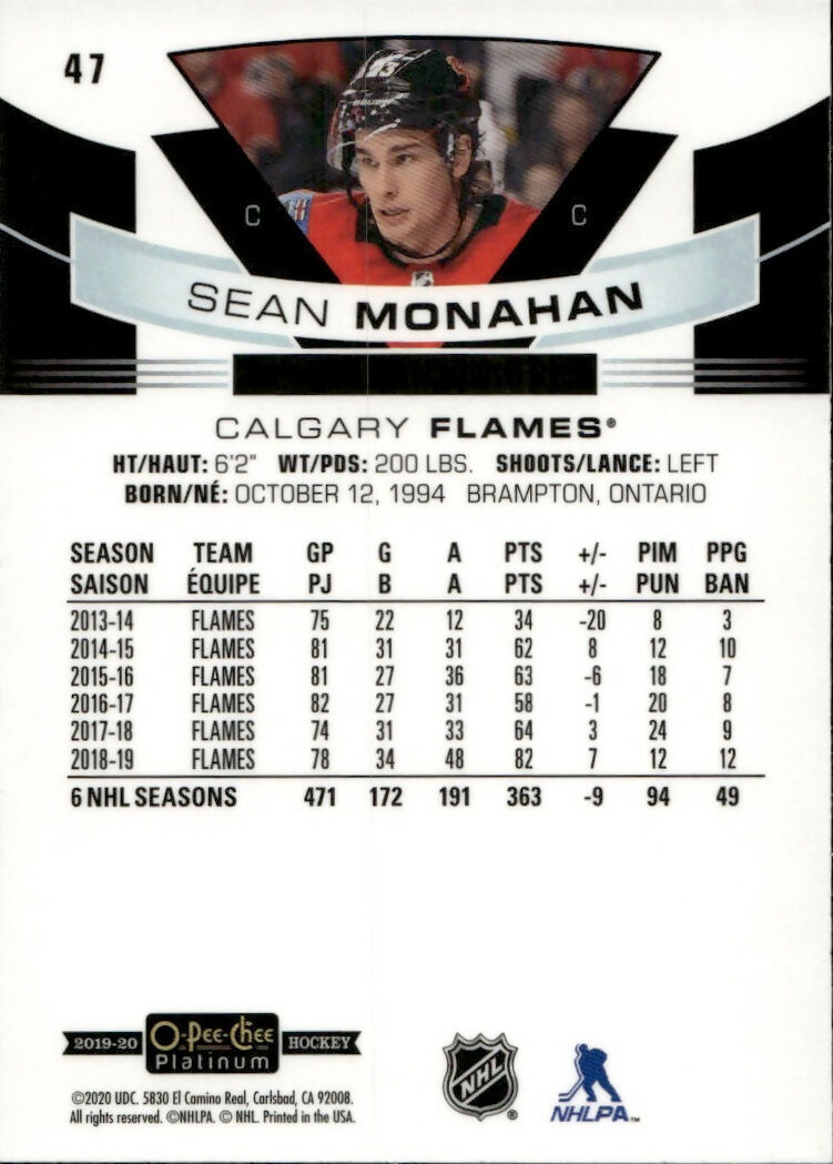 2019-20 Upper Deck O-Pee Chee Platinum Hockey - Base #47 Sean Monahan - Calgary Flames
