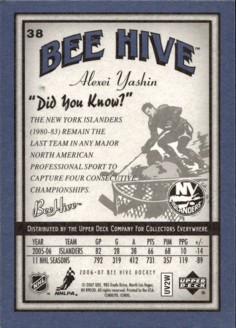 2006-07 Upper Deck - Bee Hive Hockey - Base - Blue #38 Alexei Yashin - New York Islanders - B