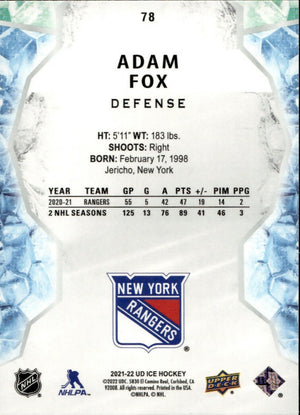 2021-22 Upper Deck Ice Hockey - Base - Green #78 Adam Fox - New York Rangers - B