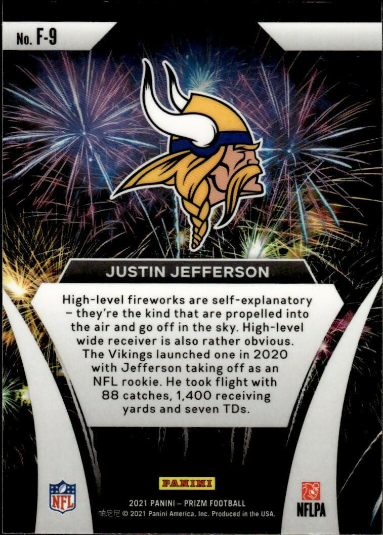 2025 Panini Prizm Football - Fireworks #F-9 Justin Jefferson Minnesota Vikings - B