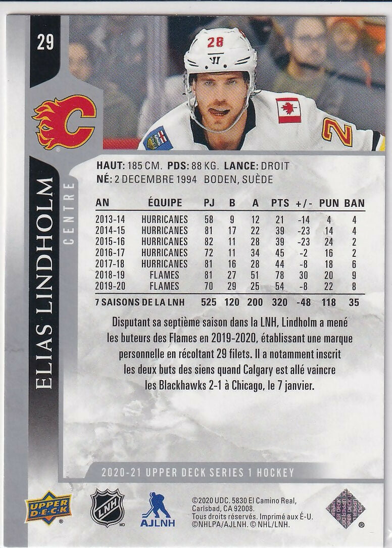 2020-21 Upper Deck French #29 Elias Lindholm Calgary Flames
