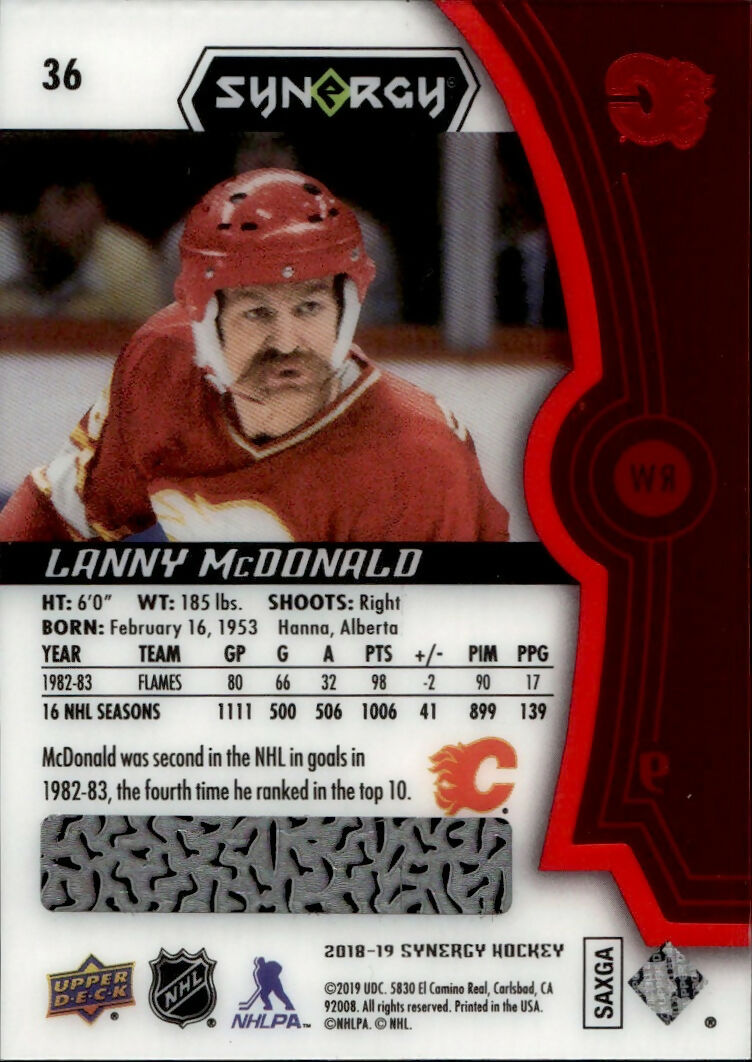 2018-19 Upper Deck Synergy - Base - Red #36 Lanny McDonald - Calgary Flames