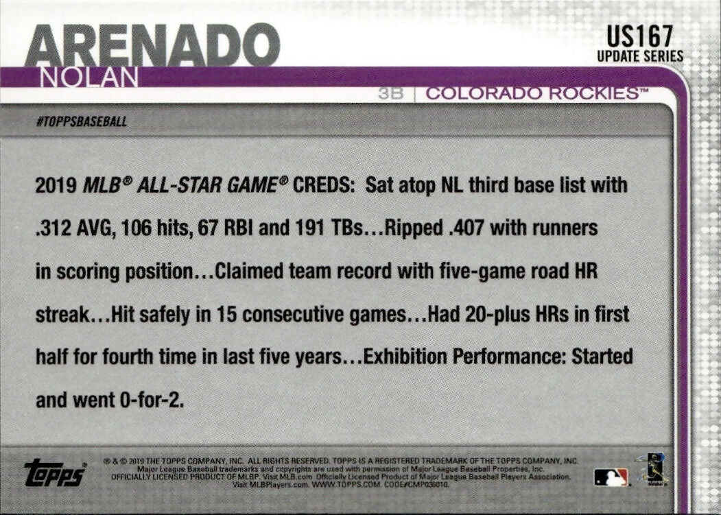2019 Topps Update #US167 Nolan Arenado Colorado Rockies