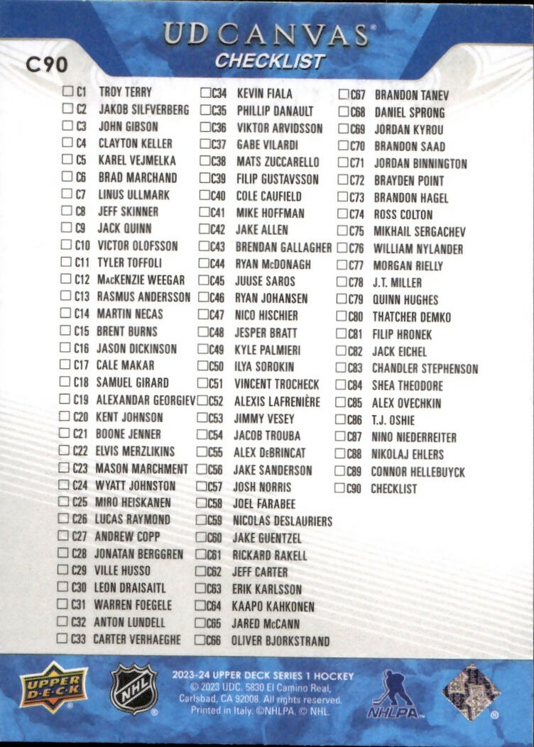 2023-24 Upper Deck Series 1 Hockey - UD Canvas #C-90 Checklist - Leon Draisaitl:Alex Ovechkin - B