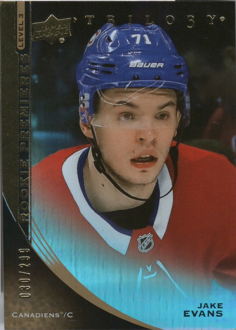 2020-21 Upper Deck Trilogy Hockey - Rookie Premiers - Level 3 /299 #129 Jake Evans - Montreal Canadiens