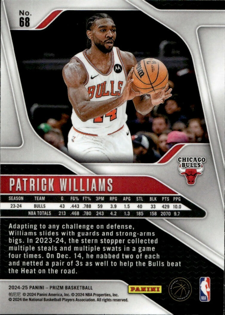 2024-25 Panini Prizm Basketball - Base #68 Patrick Williams - Chicago Bulls - B