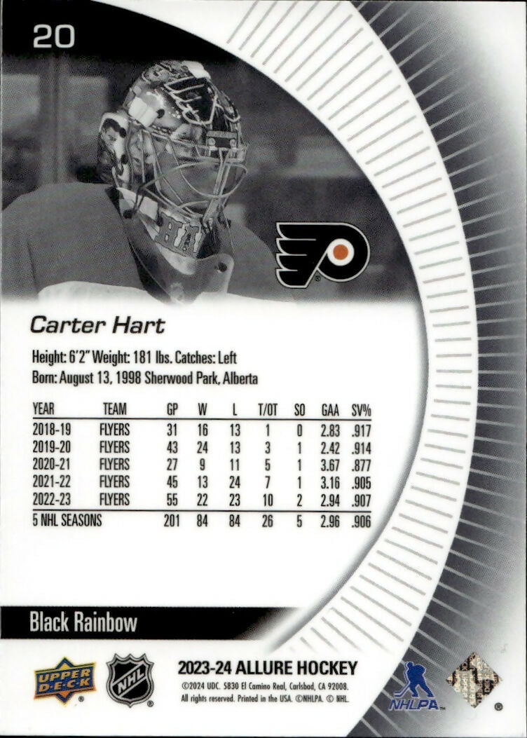 2023-24 Upper Deck Allure Hockey - Base - Black Rainbow #20 Carter Hart - Philadelphia Flyers - B