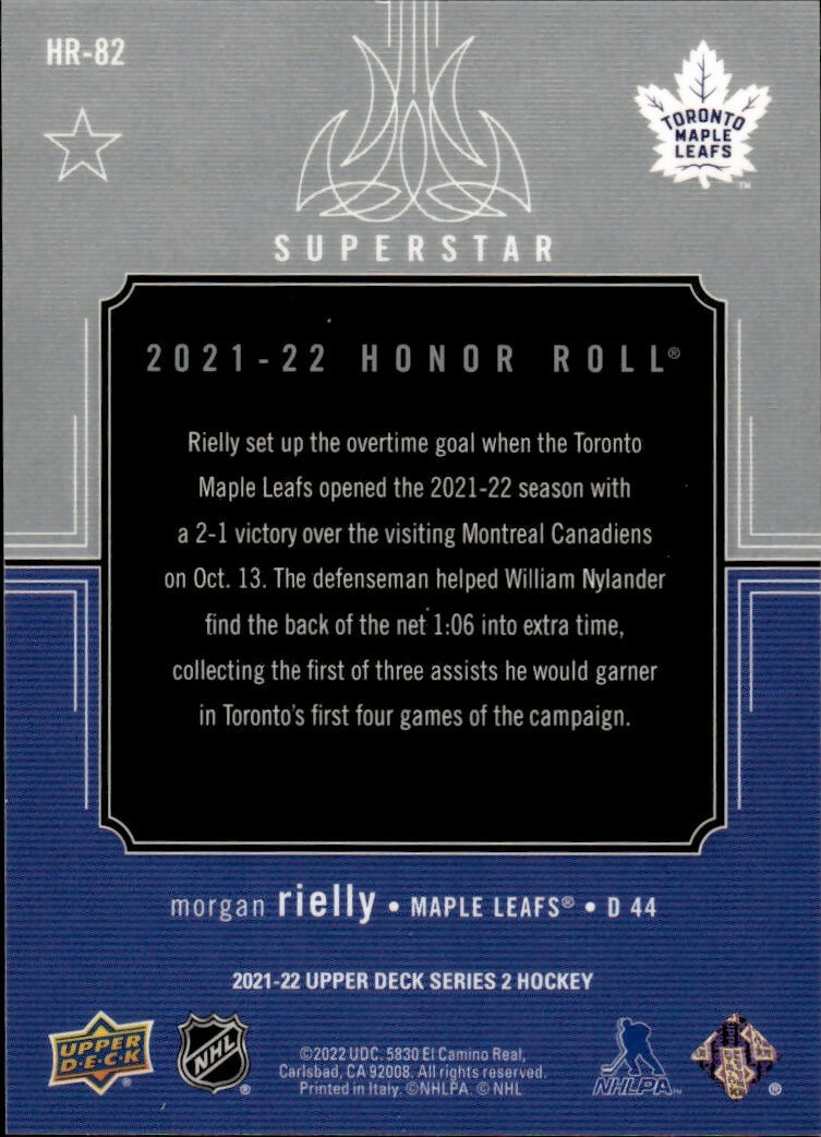 2021-22 Upper Deck Series 2 Hockey - Honor Roll #HR-82 Morgan Rielly - Maple Leafs - B