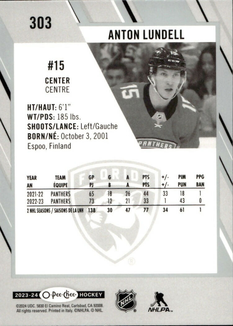 2023-24 Upper Deck O-Pee-Chee Hockey - Base #303 Anton Lundell - Florida Panthers