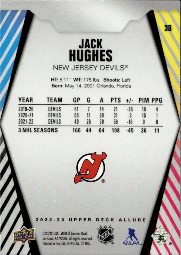 2022-23 Upper Deck Allure Hockey - Base #38 Jack Hughes - New Jersey Devils - B