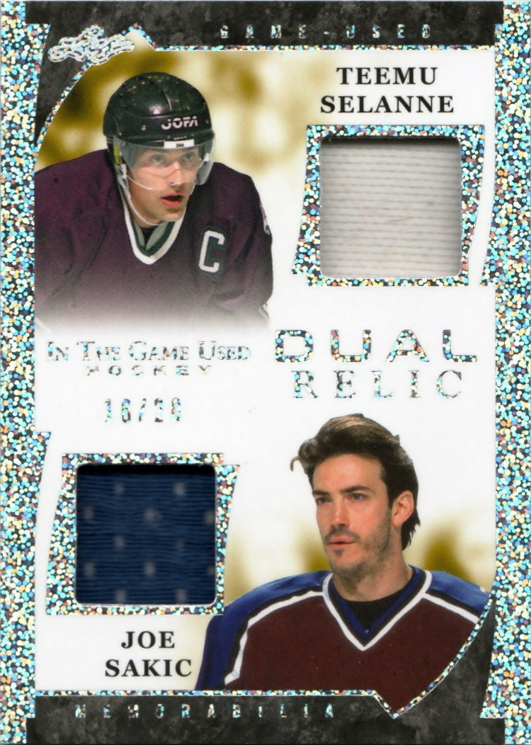 2023 Leaf In The Game Used Hockey - Duel Relic :20 #GDR-18 Teemu Selanne:Joe Sakic - A