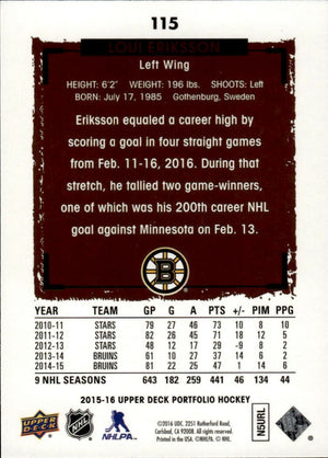 2015-16 Upper Deck Portfolio Hockey - Base #115 Loui Eriksson - Boston Bruins